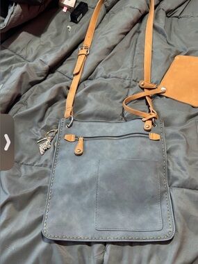 Women's Two-Tone Crossbody Bag in Slate Gray and Tan